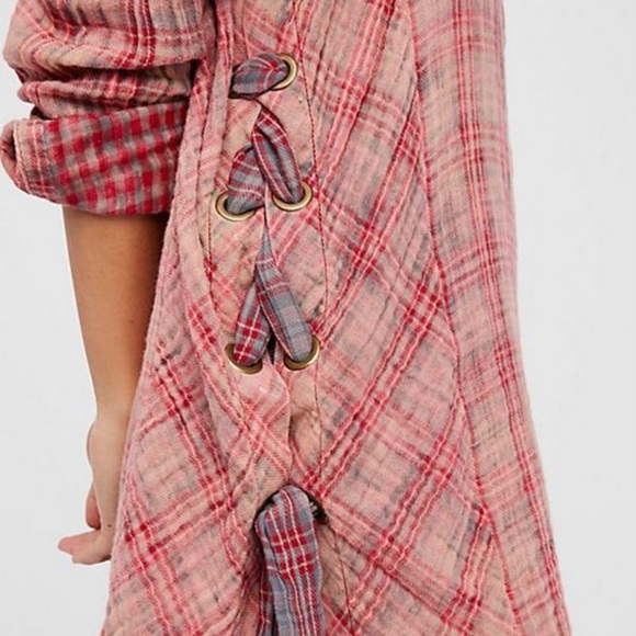 Free People Nordic Nights Buttondown Plaid lace up sz M - Picture 9 of 10